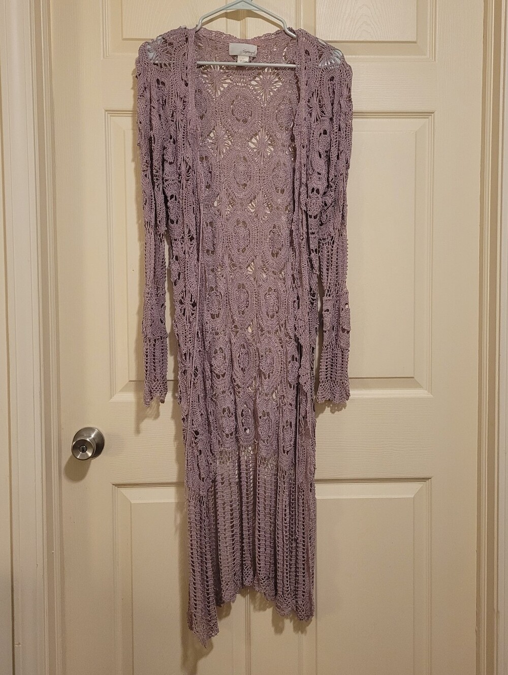 Spiegel Maxi Crochet Longline Open Cardigan Large Beach Boho Hippie Lavender